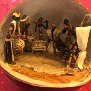 Large Christmas Decorated Gourd with Nativity Scene Inside -- Handcrafted